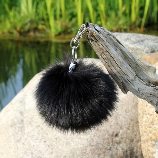 Fluffy pompom in blue fox 9-11 cm