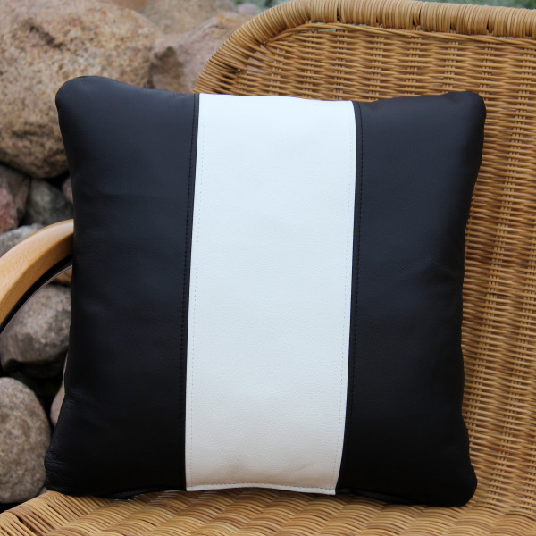 Leather cushion black and white stripes